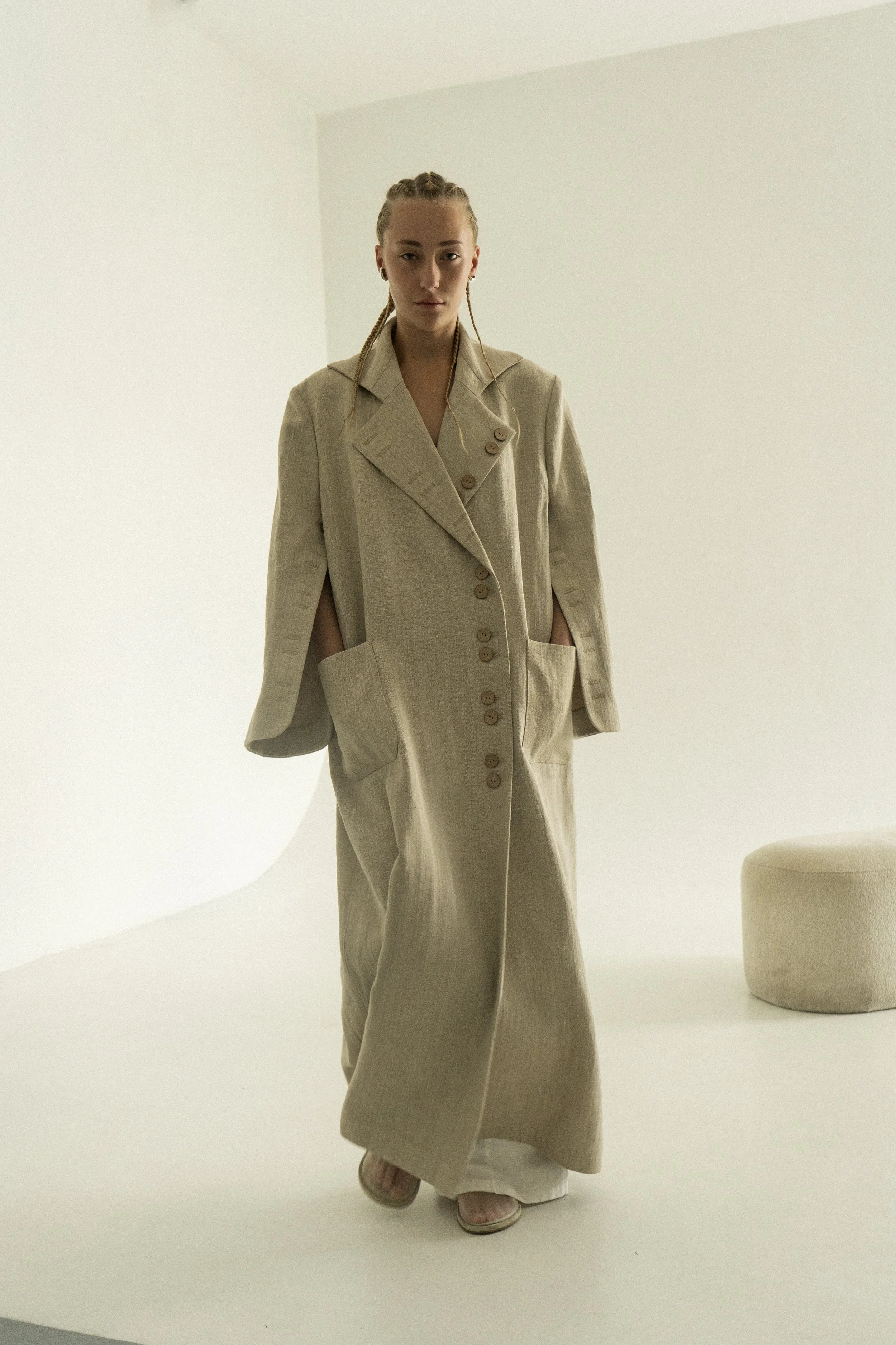 KHEMELNYSKE SHOSSE long hemp linen Coat — K M by L A N G E